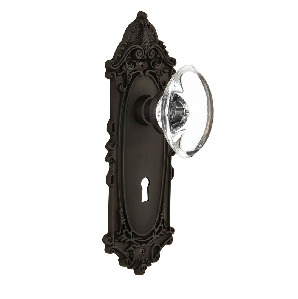 Nostalgic Warehouse Nostalgic Warehouse Victorian Plate with Keyhole Passage Oval Clear Crystal Glass Door Knob in Oil-Rubbed Bronze