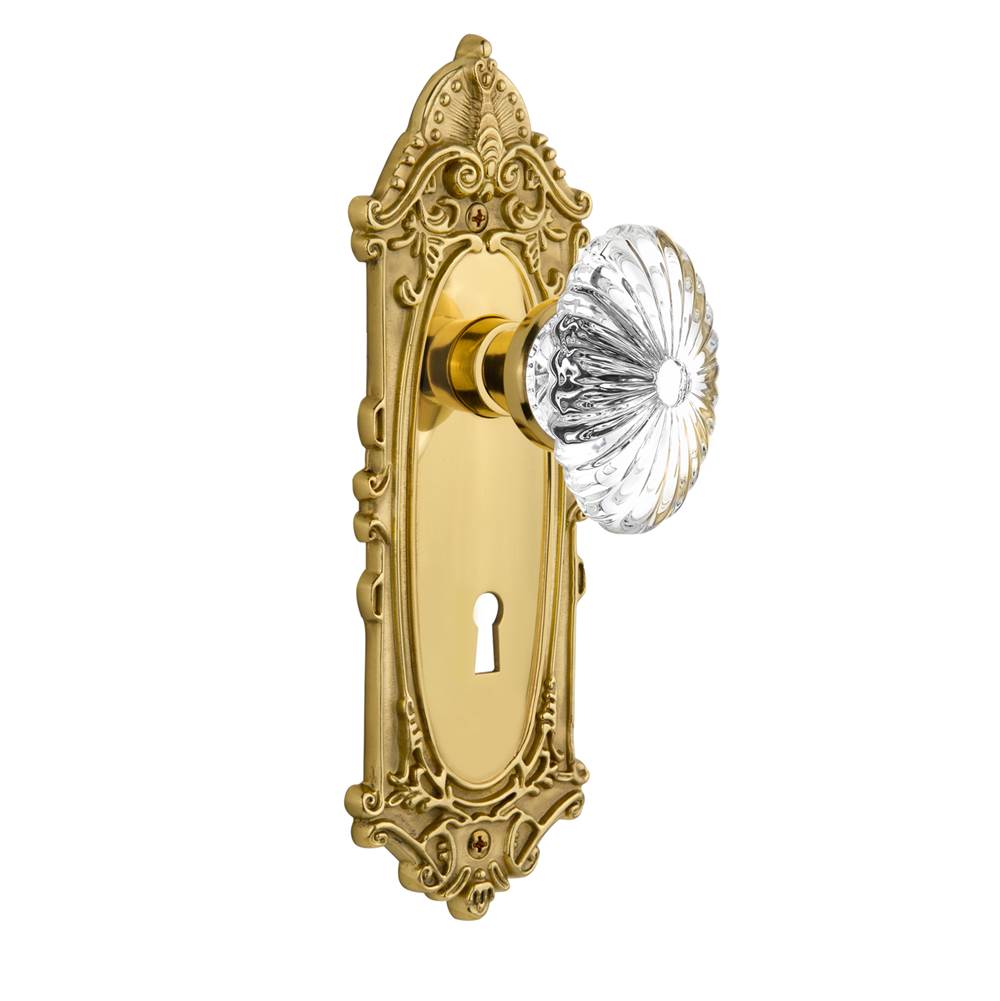 Nostalgic Warehouse Nostalgic Warehouse Victorian Plate with Keyhole Privacy Oval Fluted Crystal Glass Door Knob in Unlacquered Brass