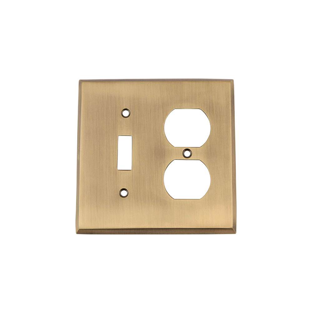 Nostalgic Warehouse Nostalgic Warehouse New York Switch Plate with Toggle and Outlet in Antique Brass