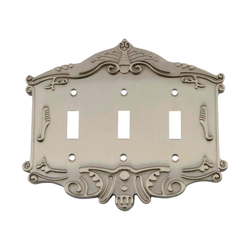 Nostalgic Warehouse Nostalgic Warehouse Victorian Switch Plate with Triple Toggle in Satin Nickel