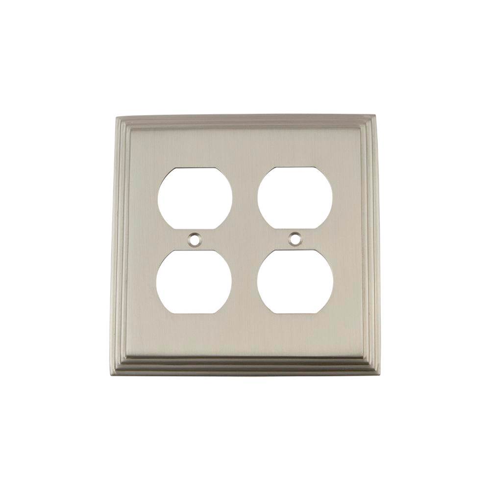 Nostalgic Warehouse Nostalgic Warehouse Deco Switch Plate with Double Outlet in Satin Nickel