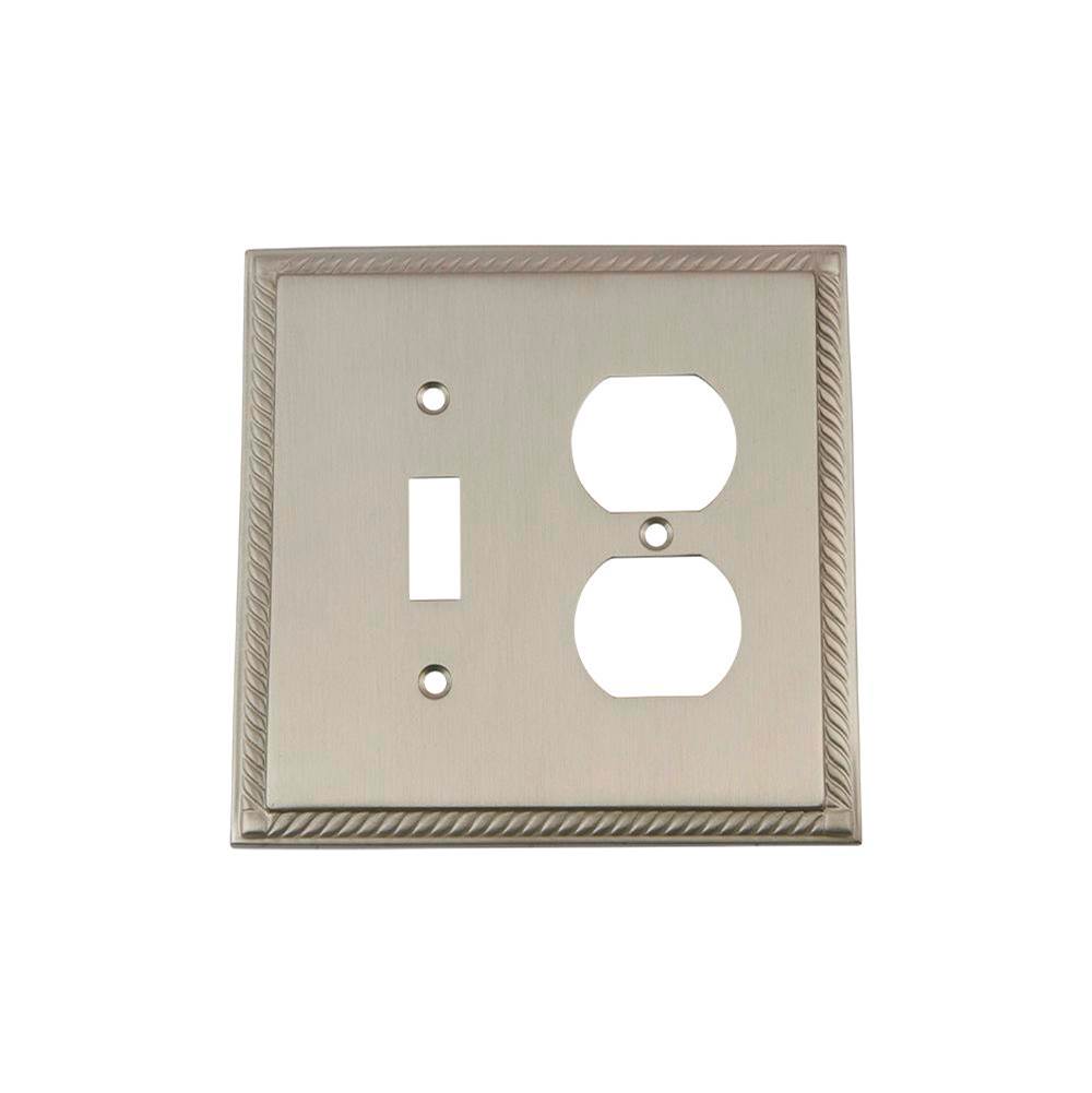 Nostalgic Warehouse Nostalgic Warehouse Rope Switch Plate with Toggle and Outlet in Satin Nickel