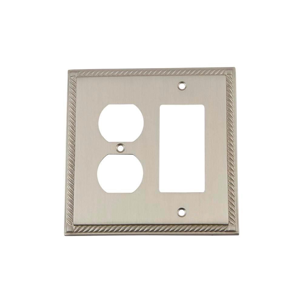 Nostalgic Warehouse Nostalgic Warehouse Rope Switch Plate with Rocker and Outlet in Satin Nickel
