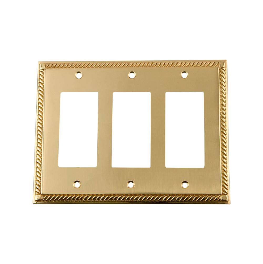 Nostalgic Warehouse Nostalgic Warehouse Rope Switch Plate with Triple Rocker in Unlacquered Brass