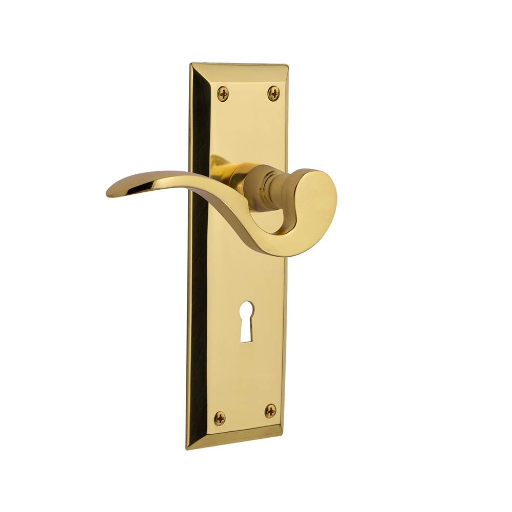 Nostalgic Warehouse Nostalgic Warehouse New York Plate Privacy with Keyhole Manor Lever in Unlacquered Brass