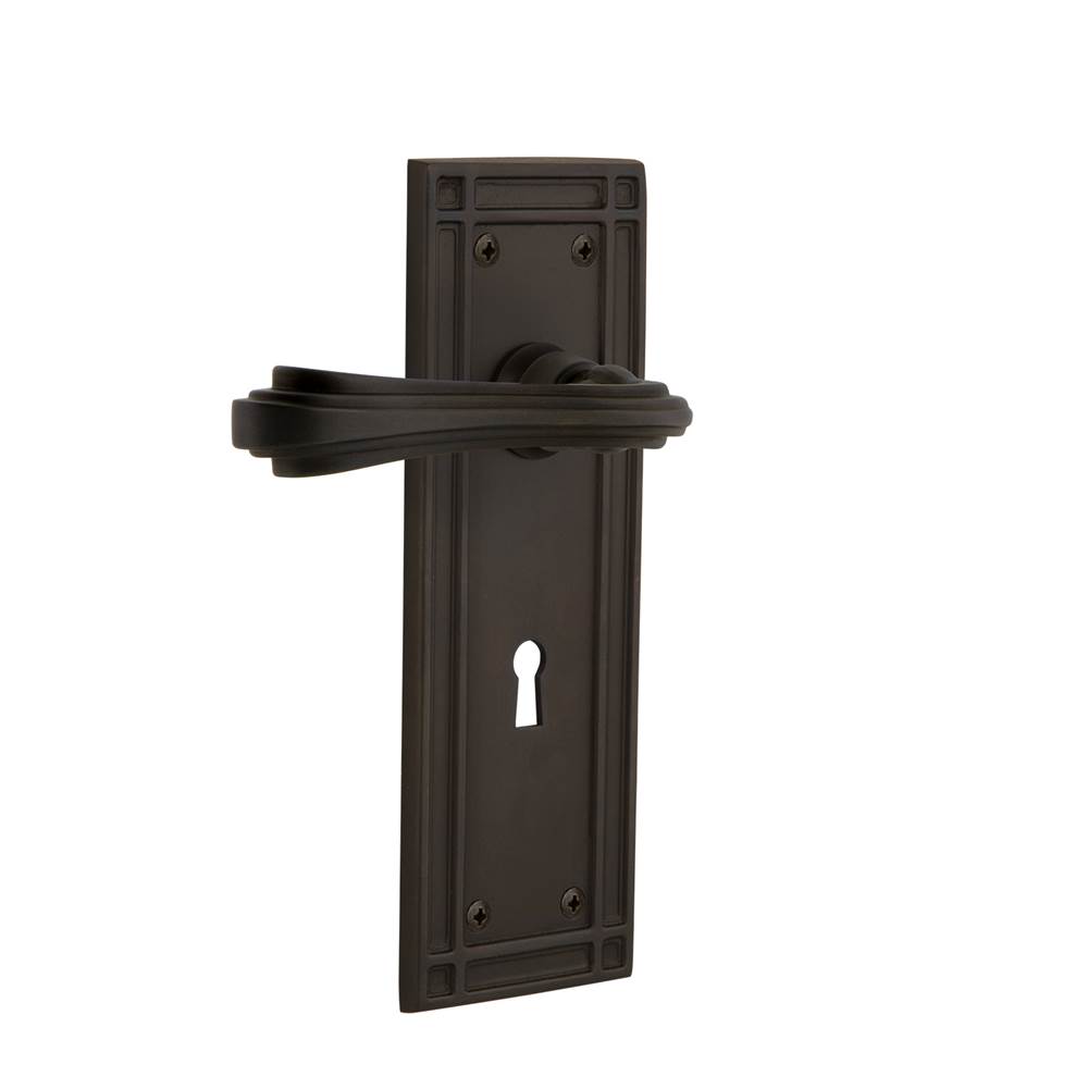 Nostalgic Warehouse Nostalgic Warehouse Mission Plate Privacy with Keyhole Fleur Lever in Oil-Rubbed Bronze