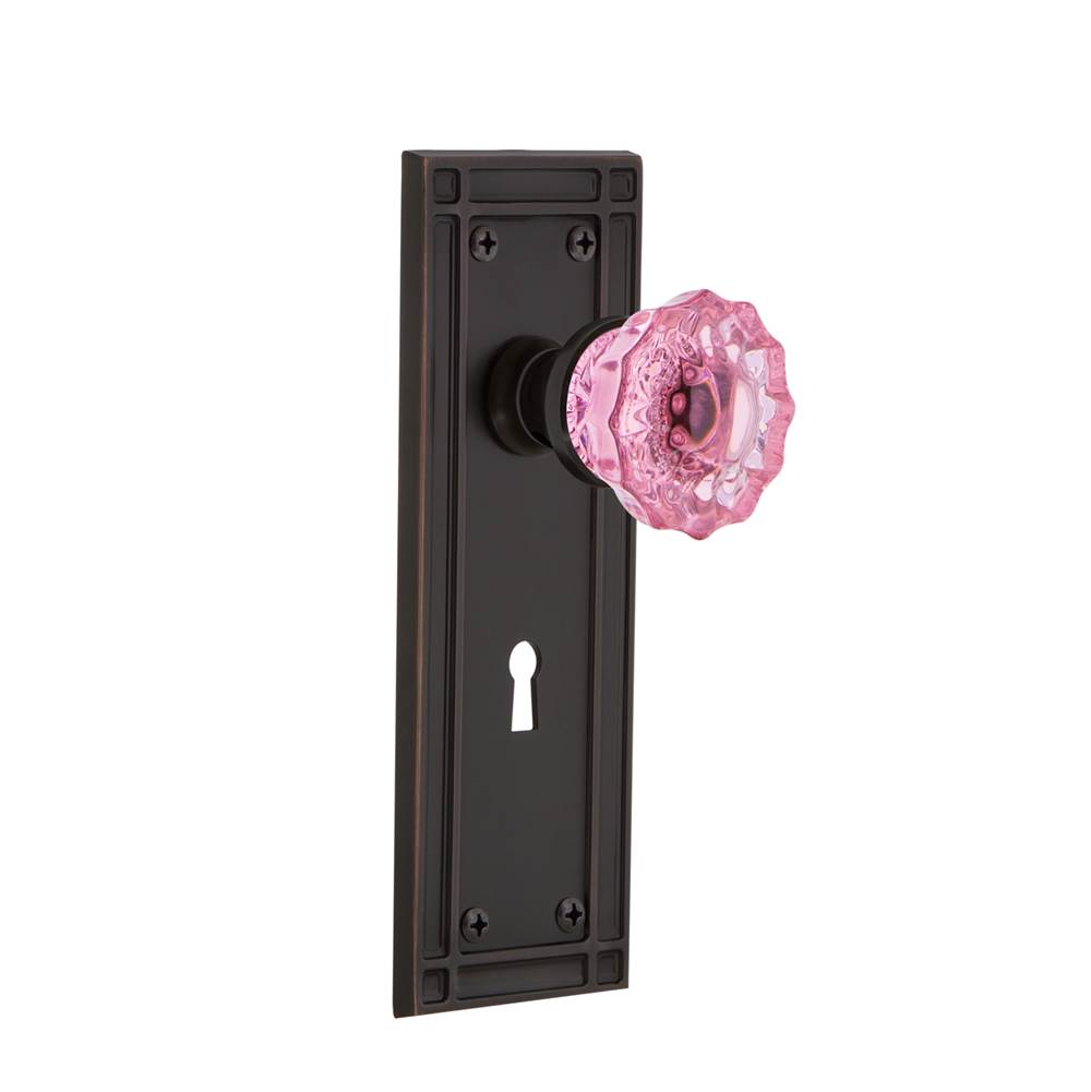 Nostalgic Warehouse Nostalgic Warehouse Mission Plate with Keyhole Passage Crystal Pink Glass Door Knob in Timeless Bronze