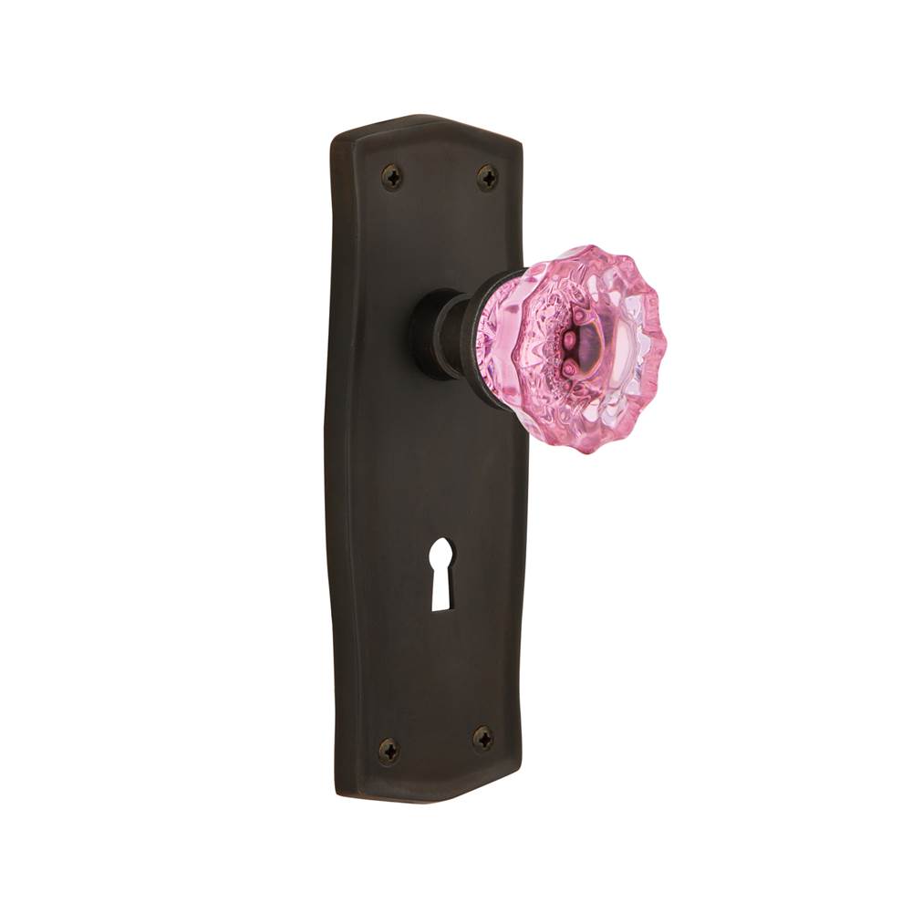 Nostalgic Warehouse Nostalgic Warehouse Prairie Plate with Keyhole Single Dummy Crystal Pink Glass Door Knob in Oil-Rubbed Bronze