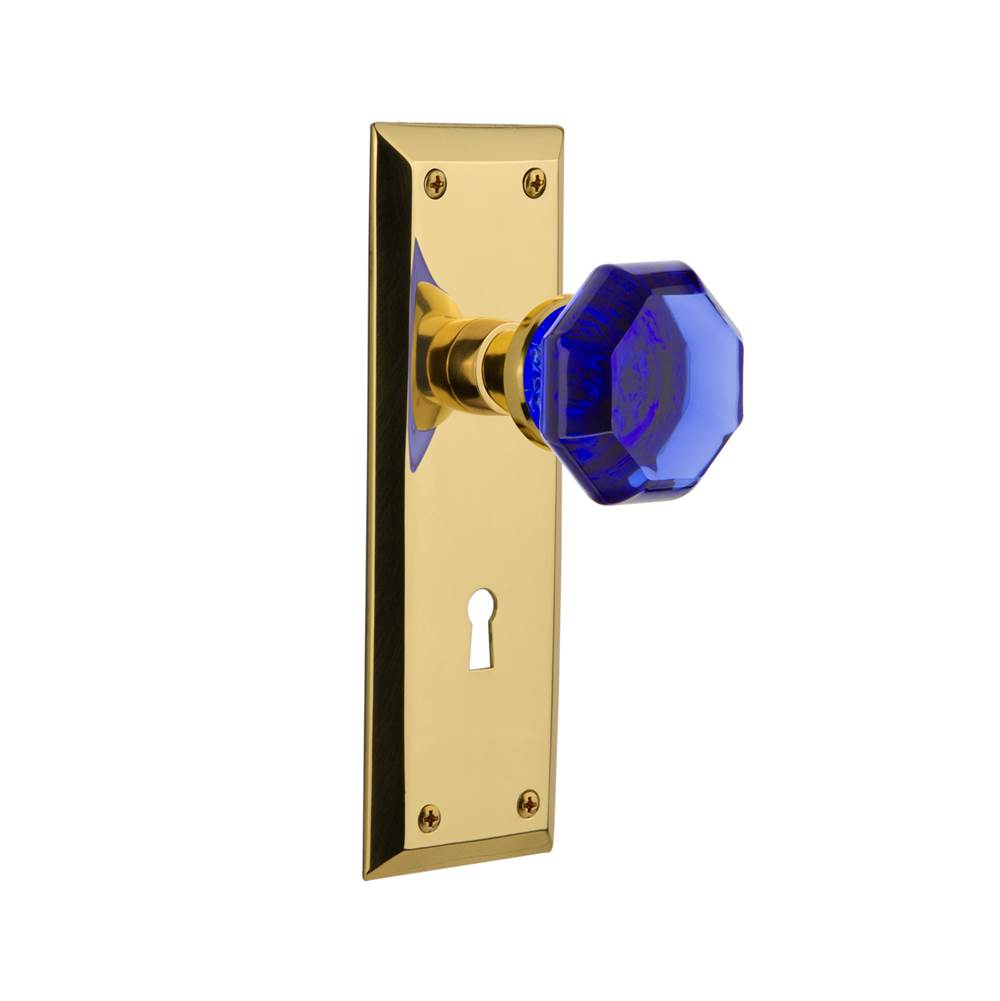Nostalgic Warehouse Nostalgic Warehouse New York Plate with Keyhole Privacy Waldorf Cobalt Door Knob in Polished Brass