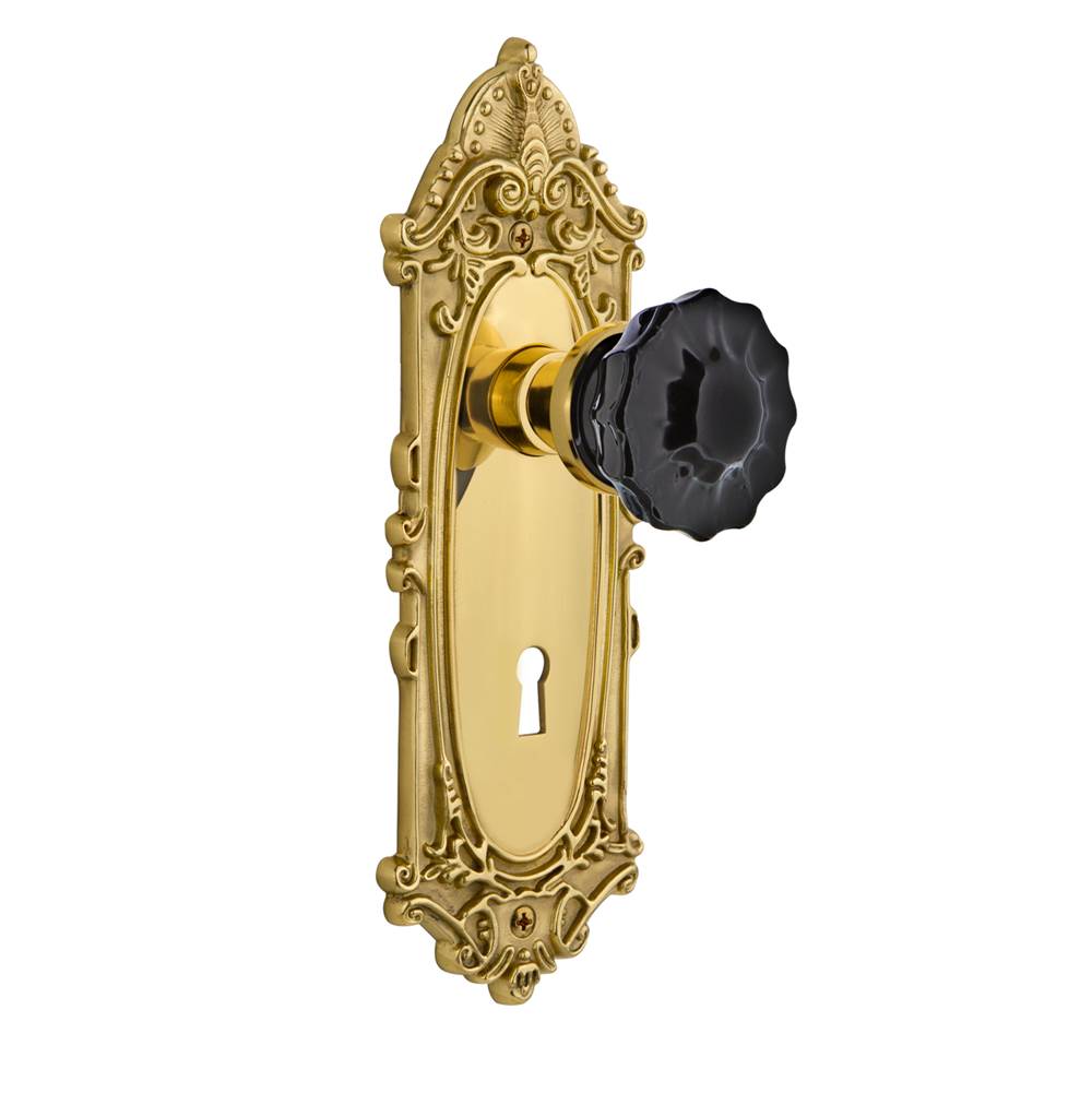 Nostalgic Warehouse Nostalgic Warehouse Victorian Plate with Keyhole Double Dummy Crystal Black Glass Door Knob in Unlaquered Brass
