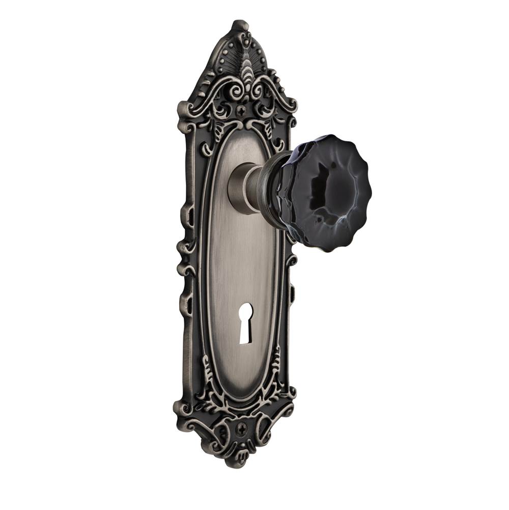 Nostalgic Warehouse Nostalgic Warehouse Victorian Plate with Keyhole Privacy Crystal Black Glass Door Knob in Antique Pewter