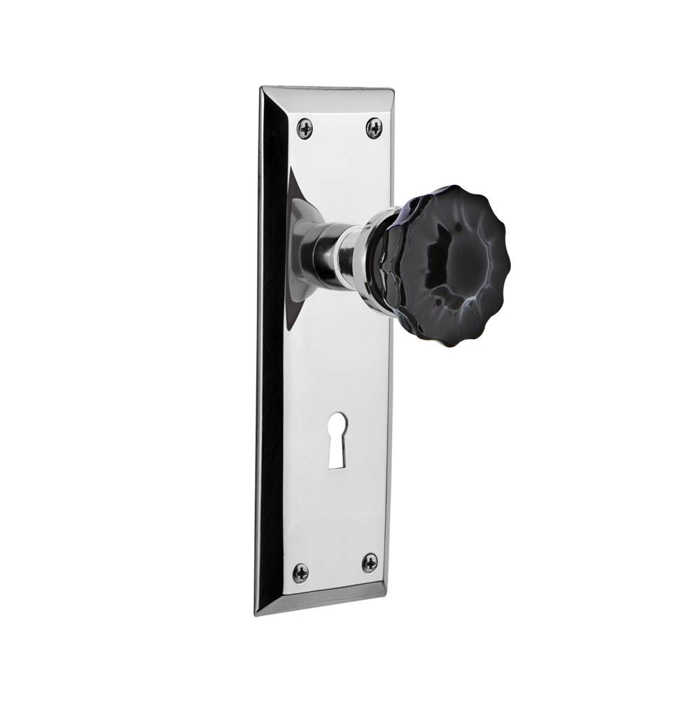Nostalgic Warehouse Nostalgic Warehouse New York Plate Interior Mortise Crystal Black Glass Door Knob in Bright Chrome