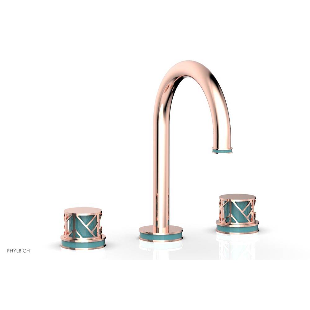 Phylrich Satin White Jolie Widespread Lavatory Faucet With Gooseneck Spout, Round Cutaway Handles, And Turquoise Accents - 1.2GPM