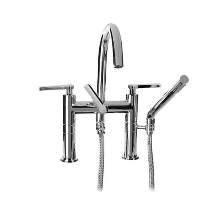 Sigma Contemporary Deckmount Tub Filler with Handshower CAPELLA UNCOATED POLISHED BRASS .33