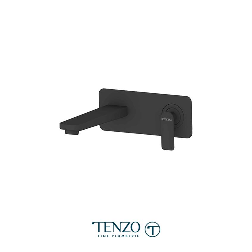 Tenzo Wall mount lavatory faucet Delano matte black with (overflow) drain