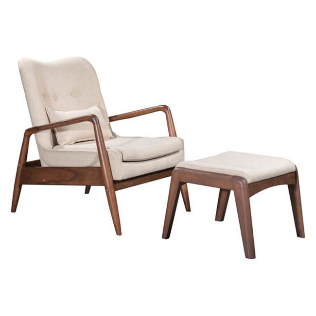 Zuo Bully Lounge Chair and Ottoman Beige