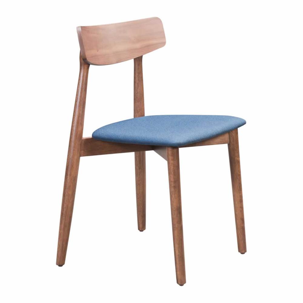 Zuo Newman Dining Chair (Set of 2) Walnut and Blue