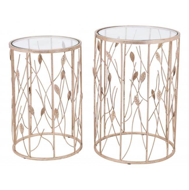 Zuo Set of 2 Sage Side Tables Clear and Gold