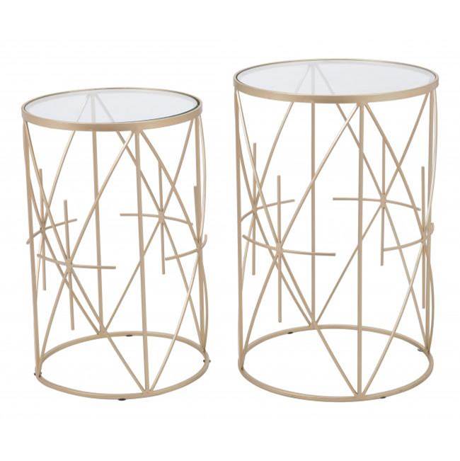 Zuo Set of 2 Hadrian Side Tables Gold and Clear
