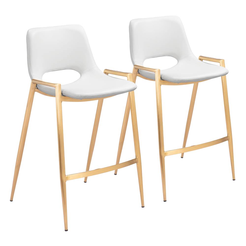 Zuo Desi Counter Stool (Set of 2) White and Gold