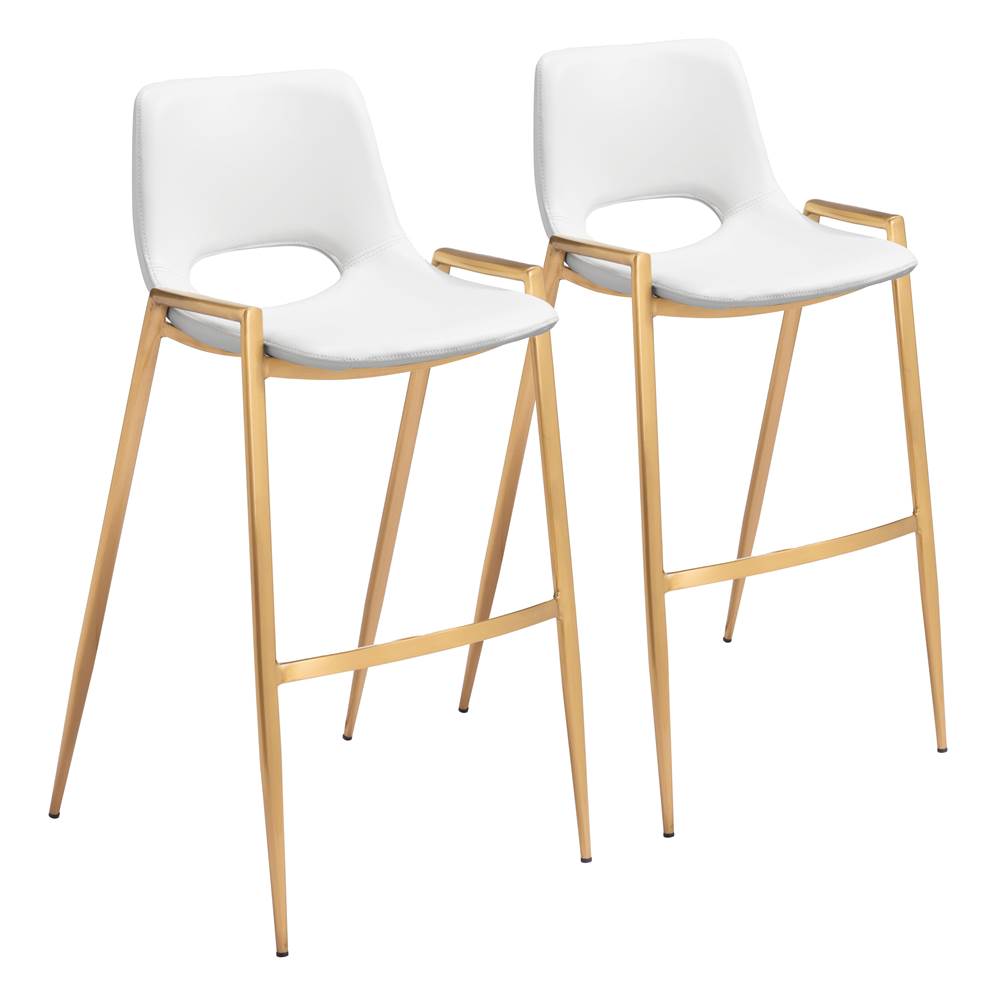 Zuo Desi Barstool Chair (Set of 2) White and Gold