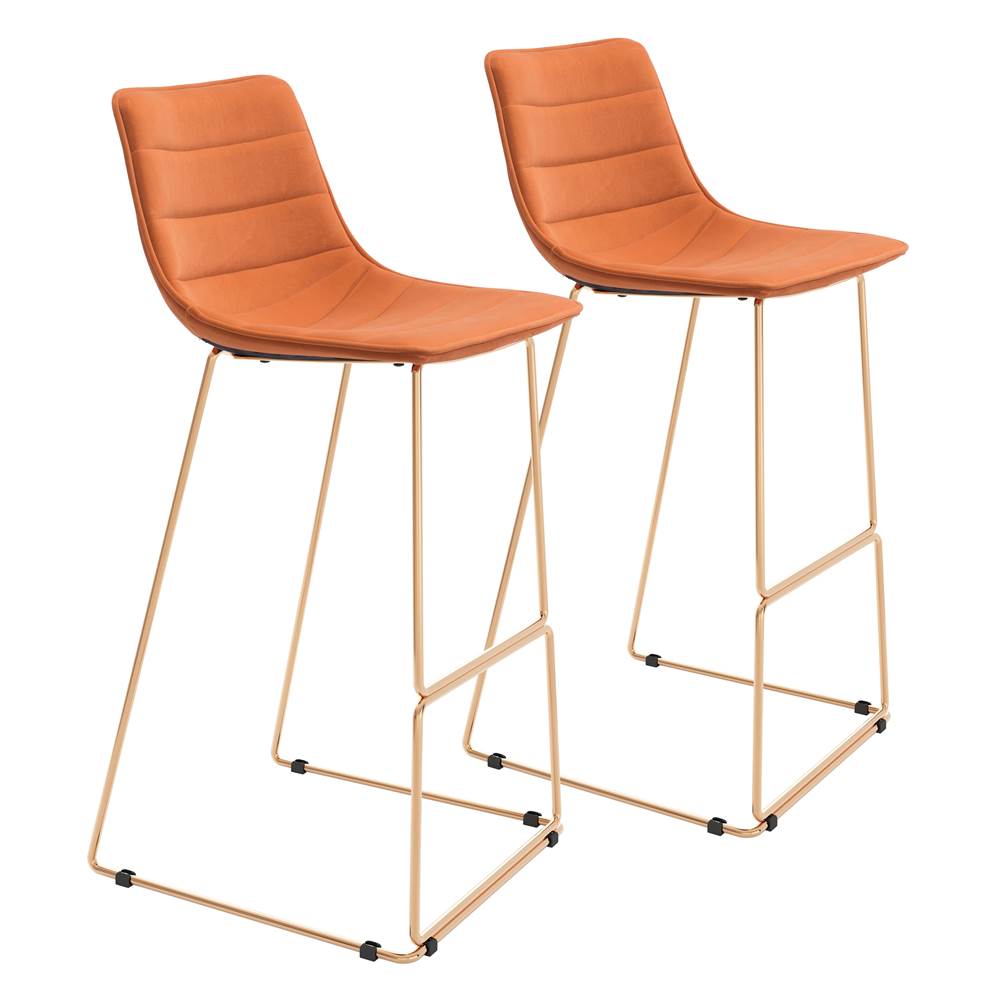 Zuo Adele Bar Chair (Set of 2) Orange and Gold